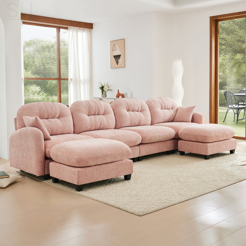 Modular Sectional U Shaped Couch With Ottoman, Soft Chenille Fabric, Tufted Cushion Backrest, High-Density Foam, Elegant Armrests, Easy Install For Bedrooms And Living Rooms