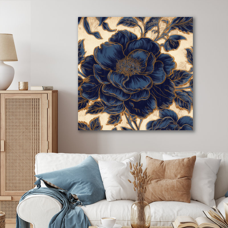 Pivoine bleue et bleue - impression, H 16 po x l 16 po x P 1 po, Toile tendue