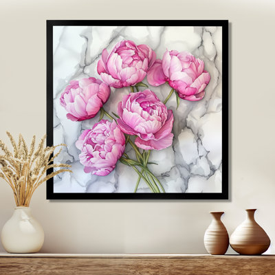 Pivoines roses sur comptoir en marbre / - pivoines, art mural