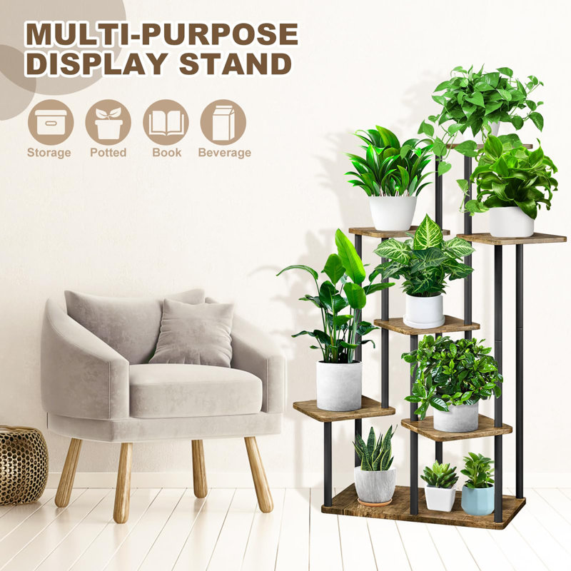 Support pour plante 7 niveaux, Brun / Noir