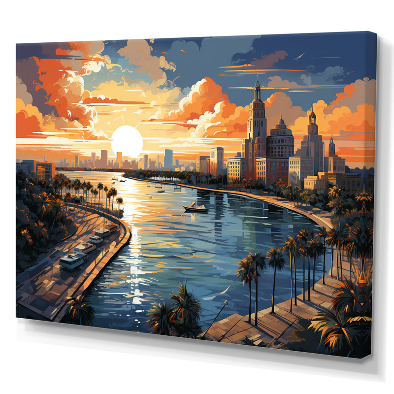 " Sunshines State Miami II ", 30" H x 40" W x 1.5" D, Wrapped Canvas