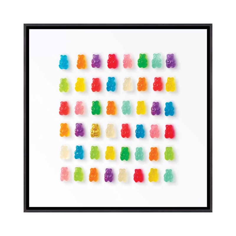 Reproduction de photo « Rainbow Bears » par Erin Summer, Toile avec cadre noir patiné, Pas de tapis