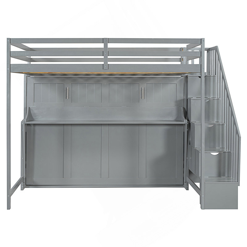 Lit escamotable double sur double avec lève-personne hydraulique et conception de bureau, Gris