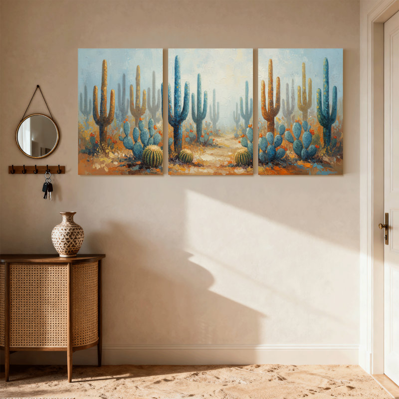 Plantes et fleurs, cactus du désert, ensemble de 3 reproductions d'art sur toile, H 36 po x l 72 po
