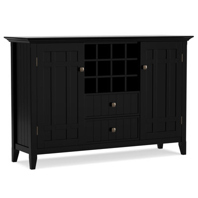 Bedford 54"W Solid Wood Transitional 3-Door Sideboard Buffet with Wine Rack and Adjustable Shelves