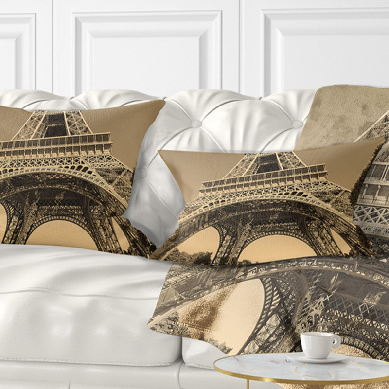 Emblématique de la tour paris eiffel à partir de coussin de cityscape au sol, 16 po x 1 po, Coussin décoratif