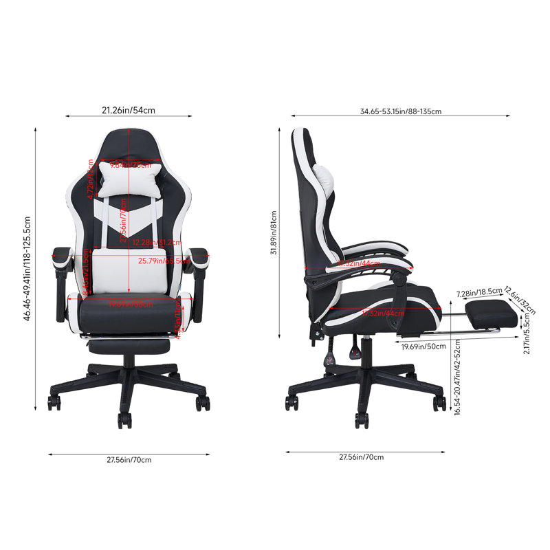 Brayden Studio Swiveling PC & Racing Game Chair, White/Black