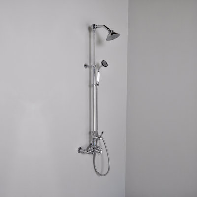 Système de douche thermostatique apparent de 52 pouces, fixé au mur, avec douchette de 1,75 GPM et poignées à levier/croix.