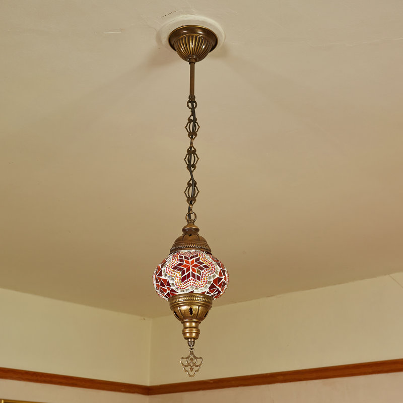 Karlie 1 - Light Antique Bronze Sphere Pendant, Red/Orange