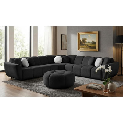 Rosse Black Sectional + Ottoman