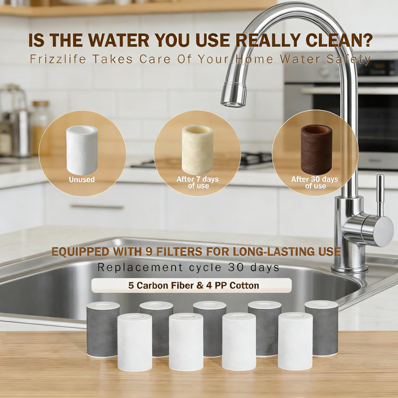 Filtre à eau rotatif avec aérateur, bras pivotant à 1440 ° qui réduit le chlore à 99% et les métaux lourds, 3 modes de pulvérisation, convient à la plupart des robinets de cuisine et de salle de bain, comprend 8 filtres de remplacement