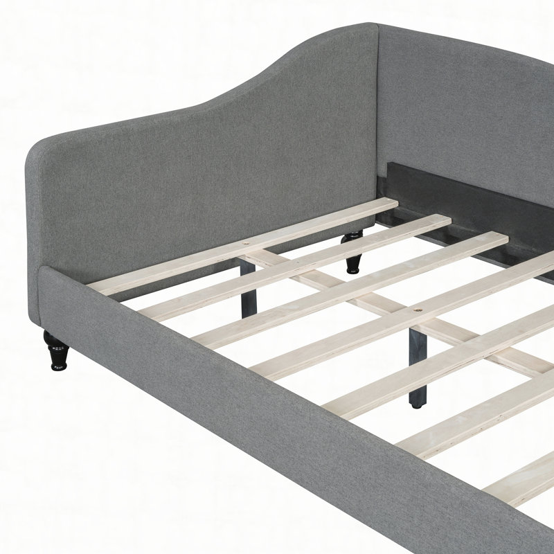 Lit de jour en L en forme de L, avec pieds en bois massif, Lit simple, Gris