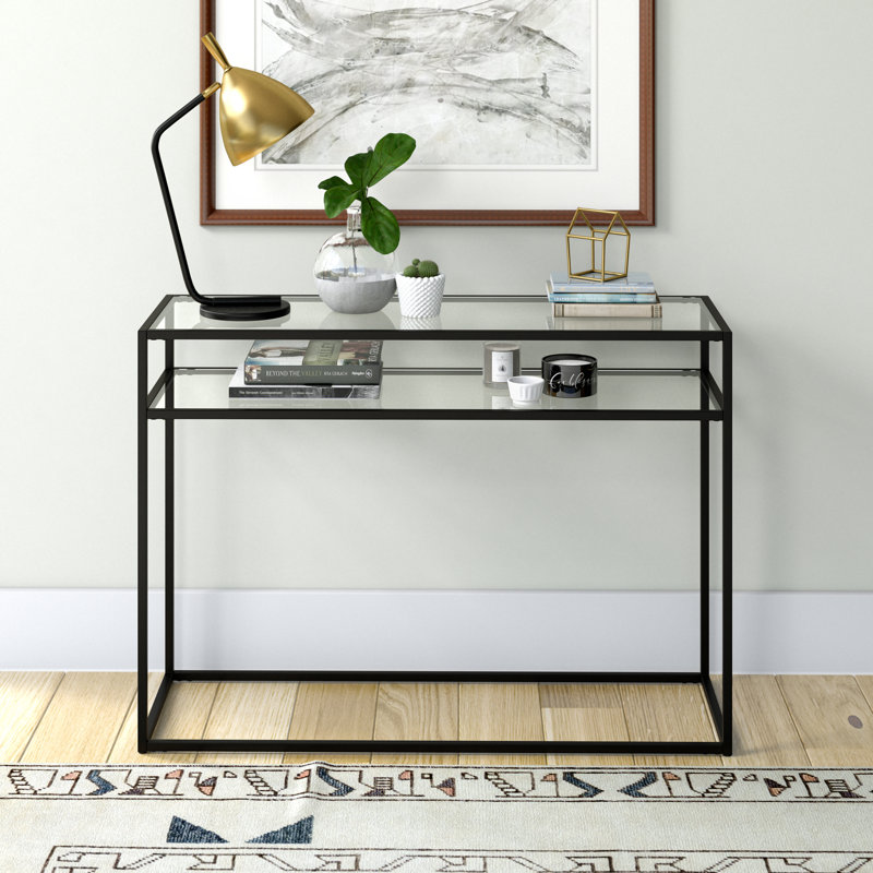 Addison 106.7cm Glass Top Console Table, Black