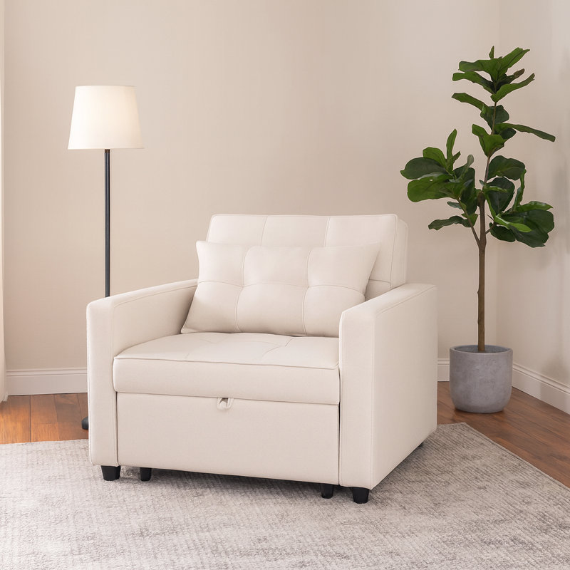 Fauteuil-lit convertible 3-en-1 Chirokitia, Crème ; lin