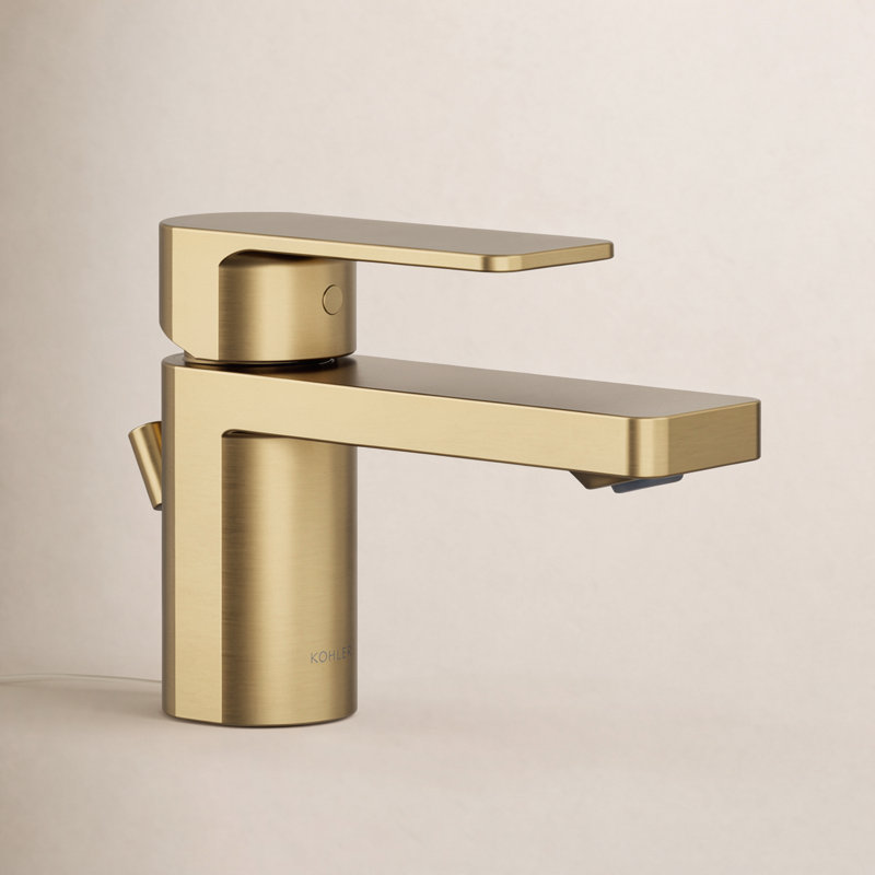 Parallel Single Hole Bathroom Faucet, Vibrant Brushed Moderne Brass