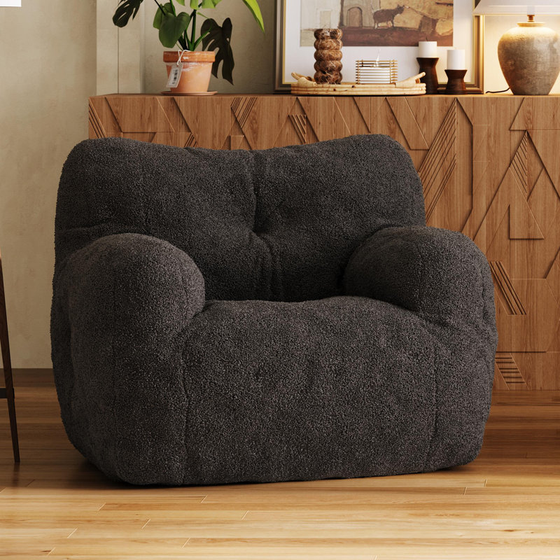 Medium Teddy Fabric Bean Bag Chair, Dark Gray Teddy