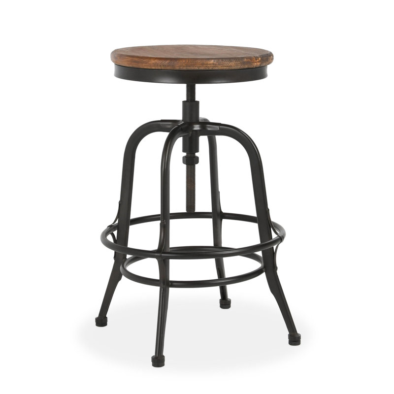 Swivel Solid Wood Adjustable Height Stool, Black
