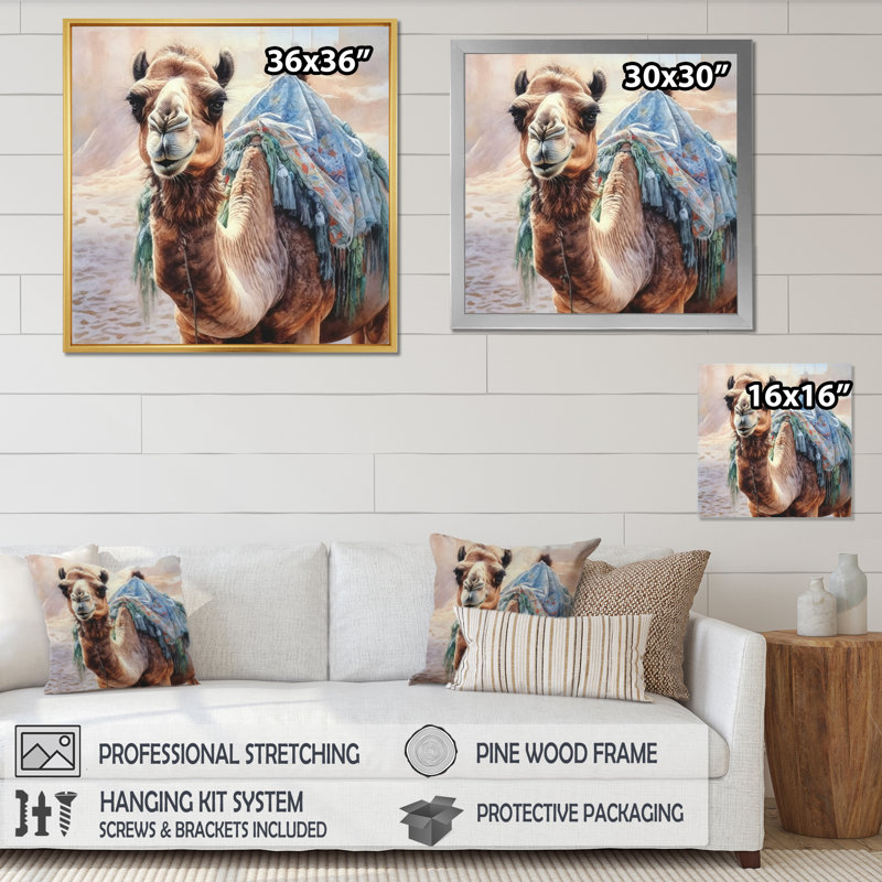 Camel Desert Nomad III sur toile, H 30 po x l 30 po x P 1 po, Cadre simple noir