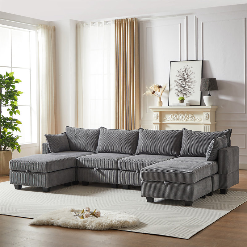 Canapé modulaire 113,5 po Sectiona, Velours côtelé gris foncé