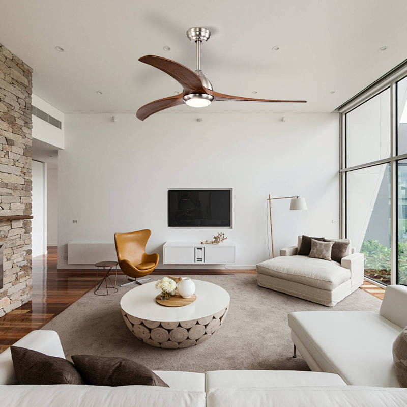 52'' Ceiling Fan With Led Light, Remote, Quiet Reversible Motor, 6 Speeds, Satin Nickel, Walnut