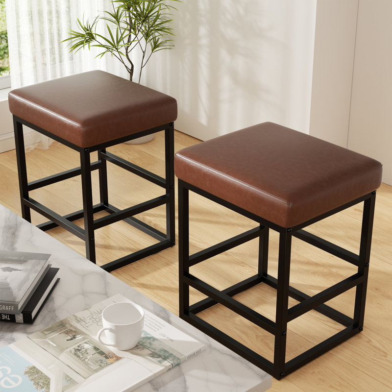 Modern Edge, Cozy Feel: Faux Leather Upholstered Counter Bar Stools for Every Home, Dark Brown