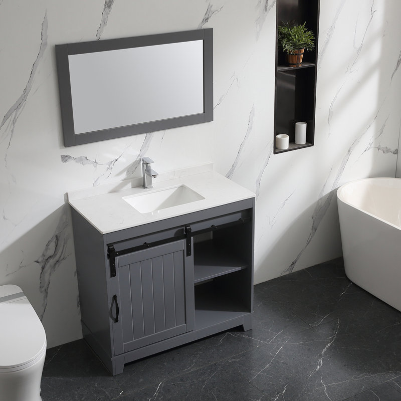Lileah 35.83'' Single Bathroom Vanity with Cultured Marble Top, Gray