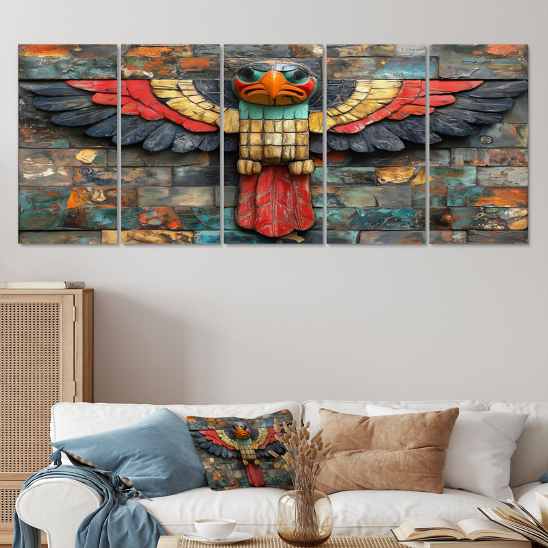 Red Thunderbird Native Totem IV - Ensemble de décoration murale art amérindien Totem, H 28 po x l 60 po