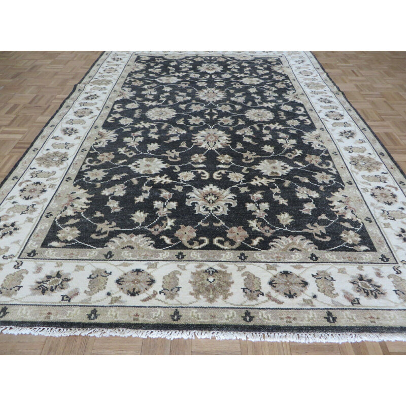 Tapis oriental gris anthracite noué à la main 6 pi 9 po x 9 pi 9 po Ushak 633F155510A04D48999F0B8EA589BDB1