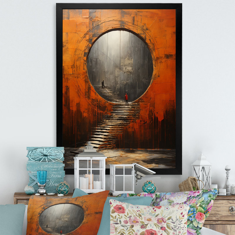 «Orange Tunnel Whispering Echoes Mixed I», reproduction sur toile, H 20 po x l 12 po x P 1 po, Cadre simple noir