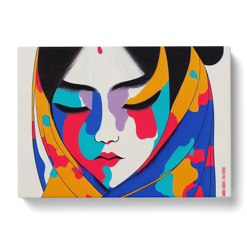 Dripping Paint Geisha Abstract - Wrapped Canvas, 40cm H x 60cm W