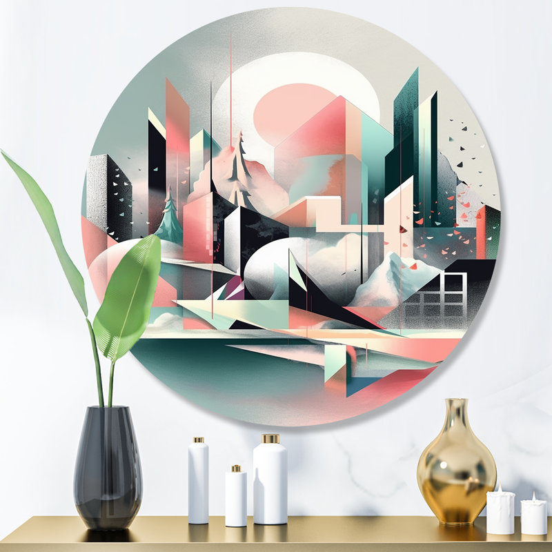 Décoration murale rose en métal Minimalisme, H 16 po x l 16 po x P 1 po