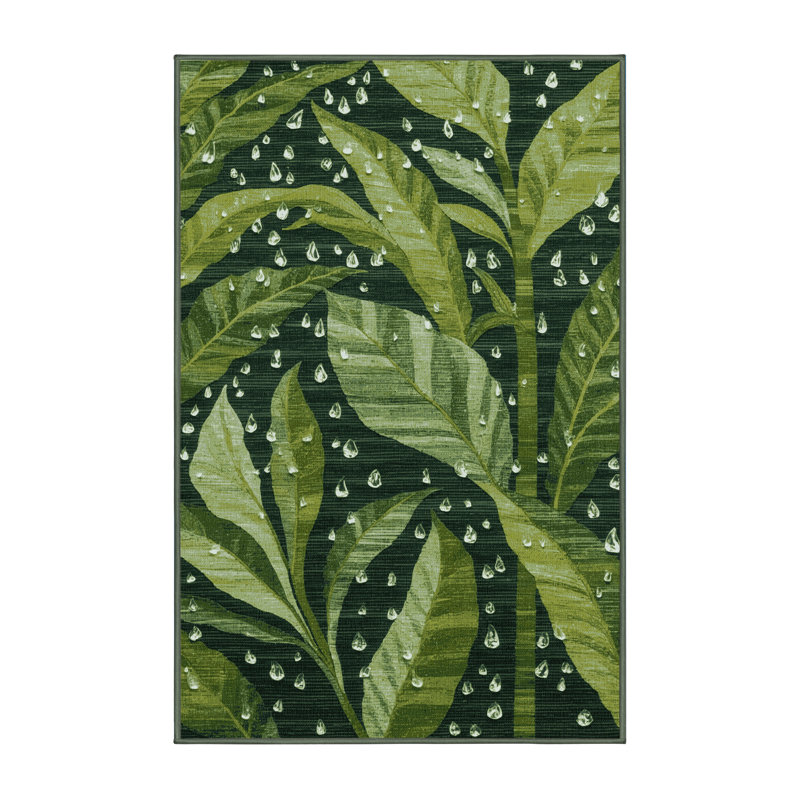 Machine Washable Nature Green Area Rug, Rectangle 2' x 3'