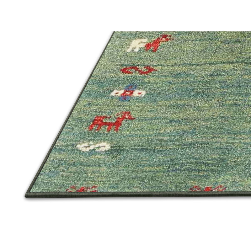 Tapis contemporain vert / rouge, Rectangle 3 pi x 5 pi