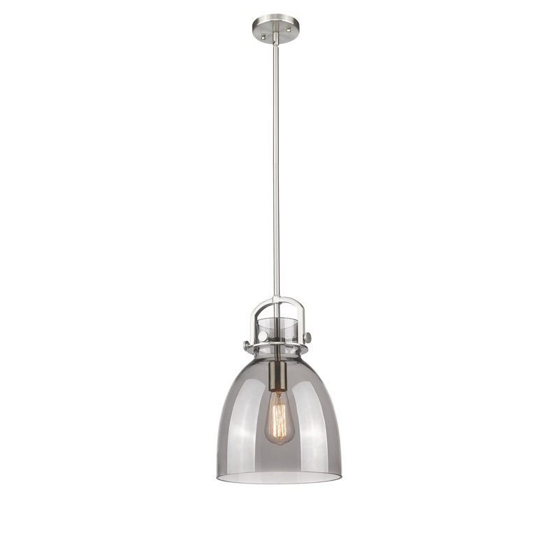 Luminaire suspendu 1 lumière Badillo, Plaqué couleur fumée, Nickel satiné, H 14,75 po x l 10 po x P 10 po