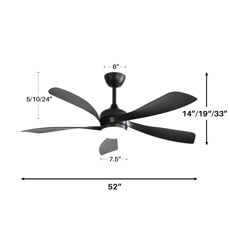 52 Inch Modern Ceiling Fan With 3 Color Dimmable Light 5 ABS Blades Smart Remote Control Reversible DC Motor For Indoor