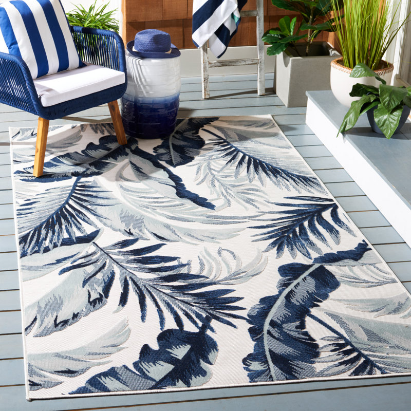 Sandisfield Floral Ivory/Navy/Gray Indoor / Outdoor Area Indoor/Outdoor Area Rug, Rectangle 5'1" x 7'6"