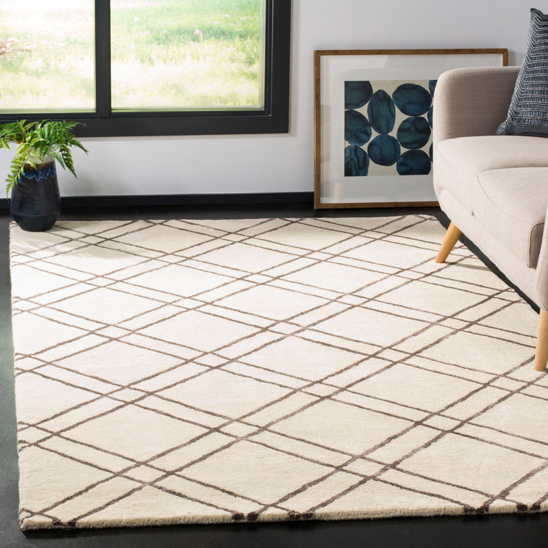 Tapis ivoire en laine touffeté à la main Milroy, Rectangle 5 pi x 8 pi