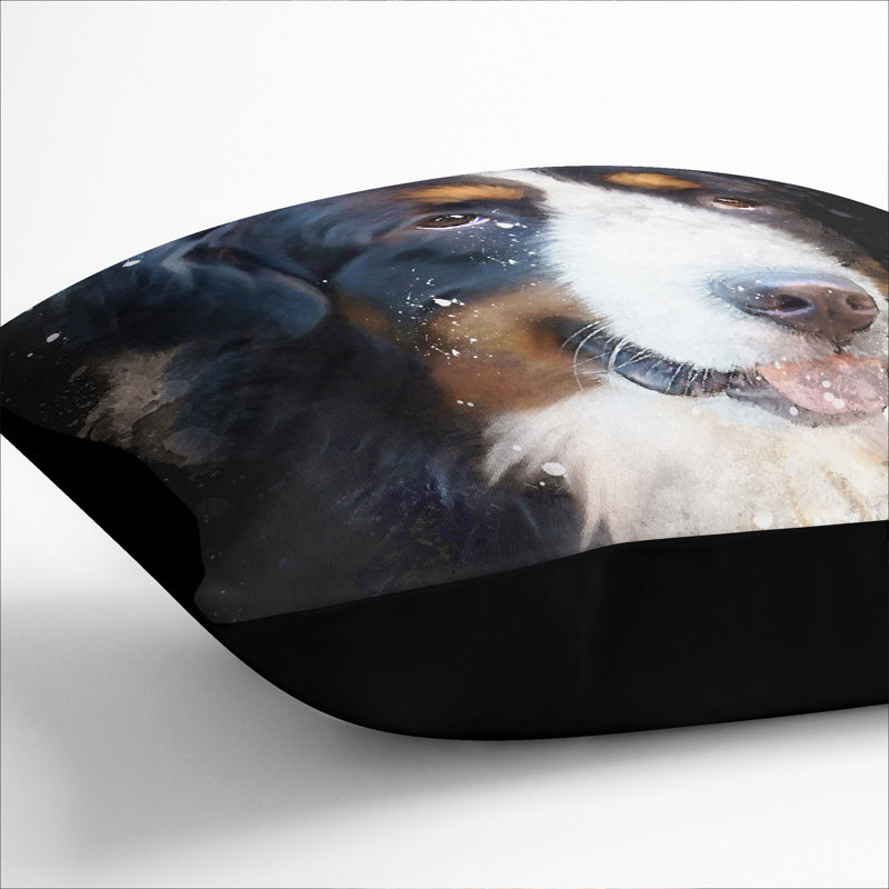 Bermese Mountain Dog Paint Splash Square Throw Cushion, 40cm H x 40cm W x 15cm D, Black