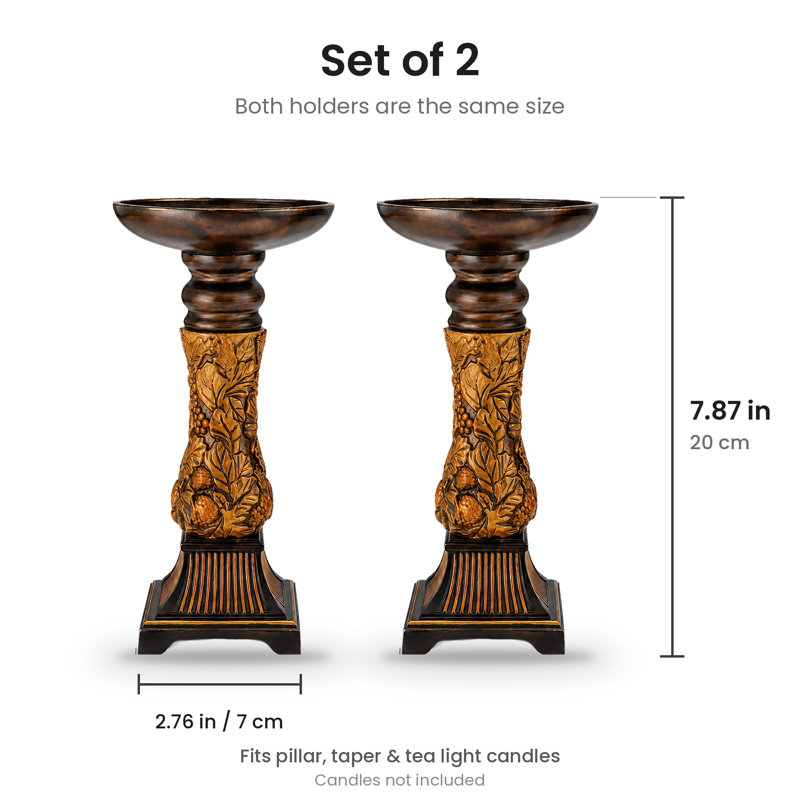 Ensemble de 2 porte-bougies d'automne Fall Leaf, Or antique