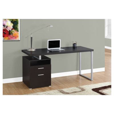 Bureau d'ordinateur espresso 60 pouces avec cadre en métal gris pour bureau à domicile