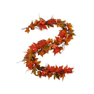 Guirlande d'automne de 1,80 m (5,9 pi) pour foyer, avec citrouilles, feuilles d'érable et chrysanthèmes. Décoration artificielle d'automne pour la maison. Guirlande de tournesols artificiels et chrysanthèmes pour centre de table ou cheminée intérieure.