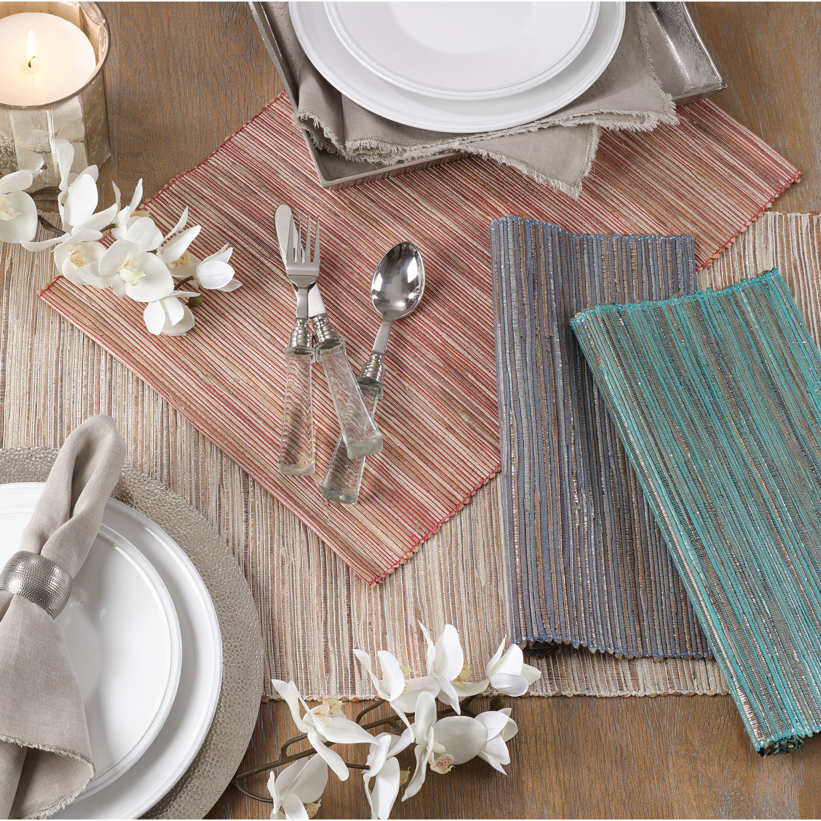 Bevis Shimmering Woven Nubby Texture 20" Placemat, Blue/Gray