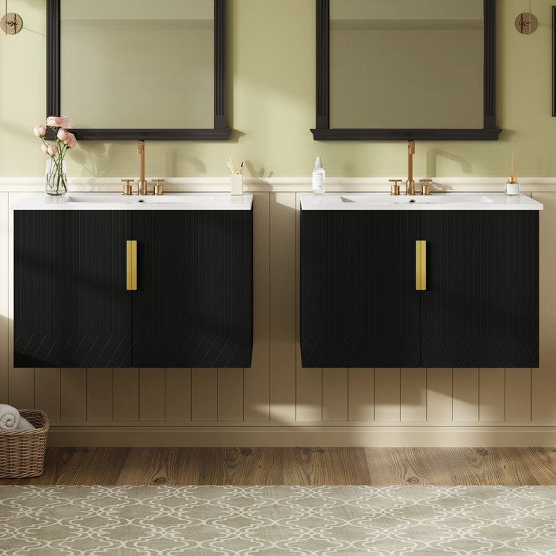 Ensemble de meuble-lavabo avec lavabo en céramique, Noir