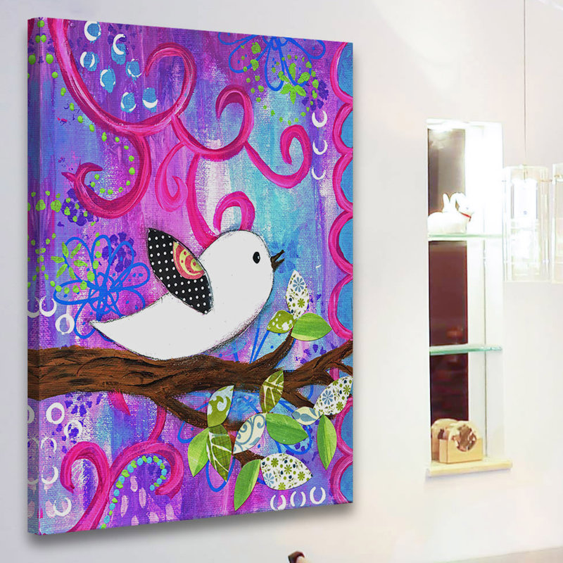 Colorful Abstract Bird Painting on Canvas, 12 x 18