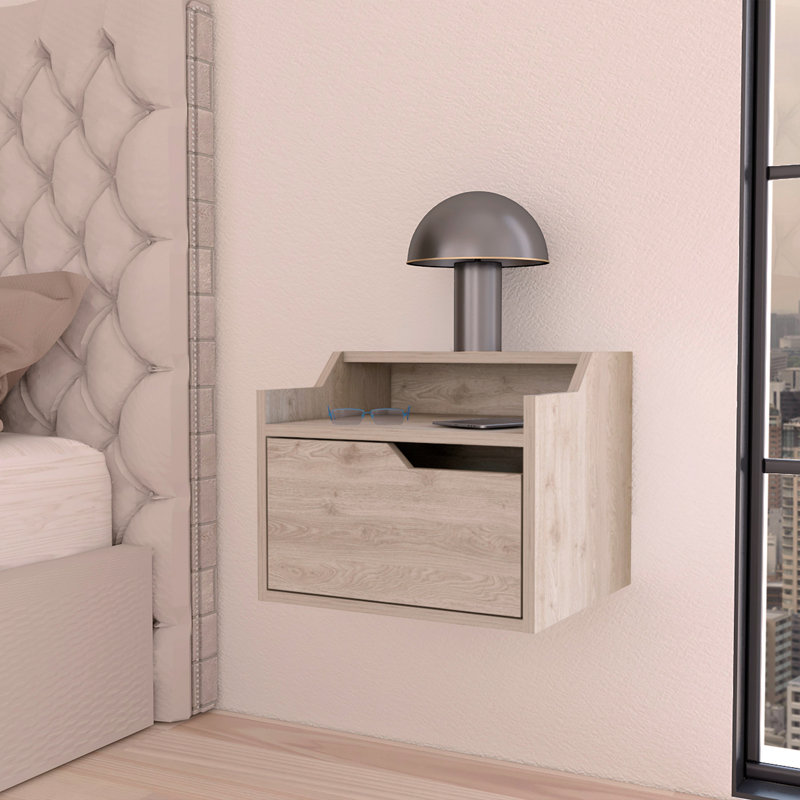 Dual-Shelf Display Floating Nightstand, Light Gray