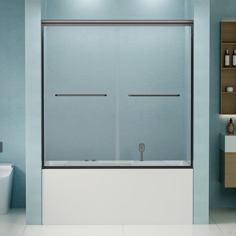 56"-60" W X 58" H Double Sliding Bathtub Shower Door, Semi-Frameless Bypass Tub Door, 1/4" (6Mm) Tempered Glass With Explosion-Proof Film, Adjustable Aluminum Alloy Frame