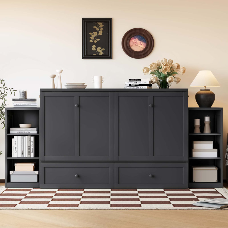 Lit escamotable peu encombrant avec rangement intégré, Gris foncé