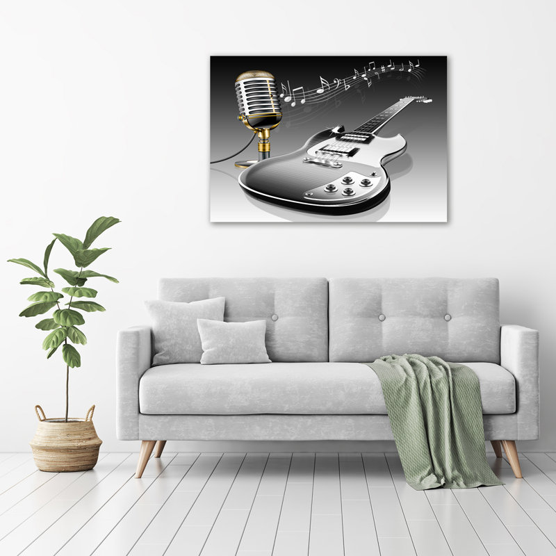 Guitar And Microphone - No Frame Print on Glass