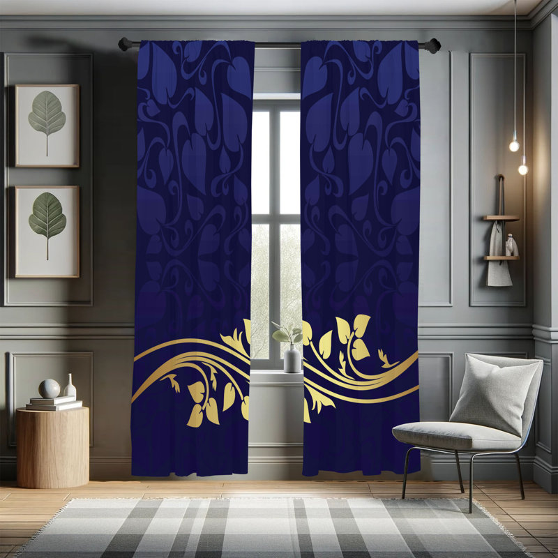 Rideaux floraux Ebern Designs, feuilles royales romantiques, L 28 po x L 63 po