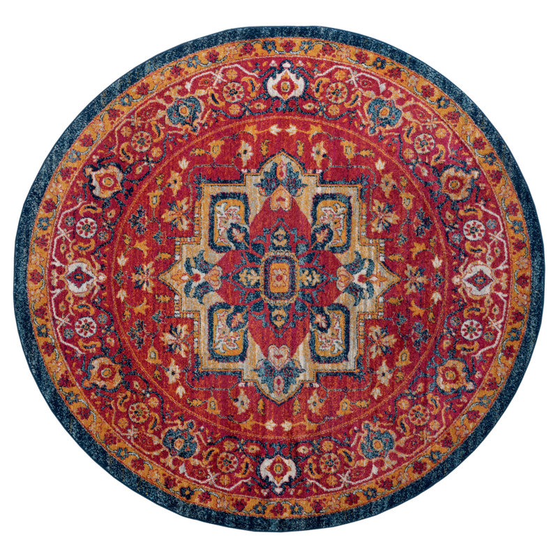 Tapis brique / bleu Tibo, Rond 7 pi 10 po